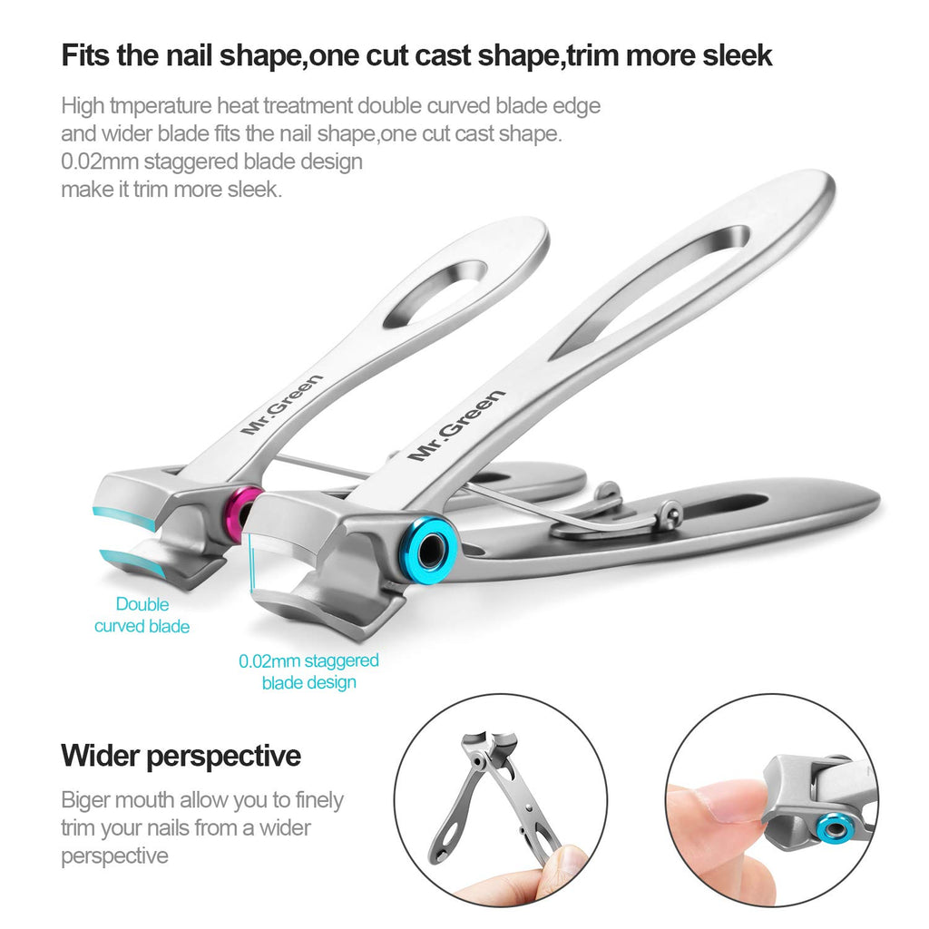 MR.GREEN Nail Clipper Set,15mm Wide Jaw Opening Nail Clippers for Thick Toenails or Tough Fingernails,Good Gift for Men, Seniors,Stainless Steel (2Pcs)（Mr-1224）