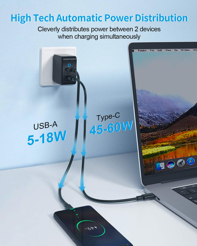 PIHEN 65W USB Wall Phone Charger (GaN Tech PD 3.0 USB Plug Foldable Power)【GaN65-2】