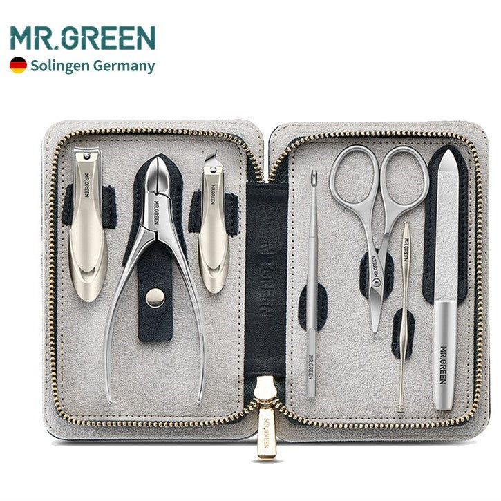 MR.GREEN Nail Clipper Innate Luxury Manicure Set Scissor Stainless Kit Full Grain Cow Leather Package Pedicure（Mr-8019）