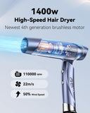 llano Hair Dryer Ionic Blow Dryer with 110,000 RPM Brushless Motor, Folding Portable Travel Hairdryer with 200 Million Neutralizing Ions, High-Speed Fast Drying Quiet Hairdryer for Women Men - Silver Blue