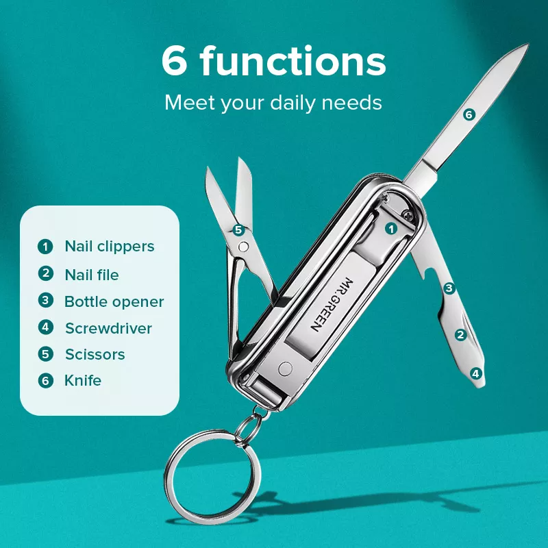 MR.GREEN Nail Clippers Keychain Stainless Steel Folding 6-in-1 Functions（Mr-1098SL）